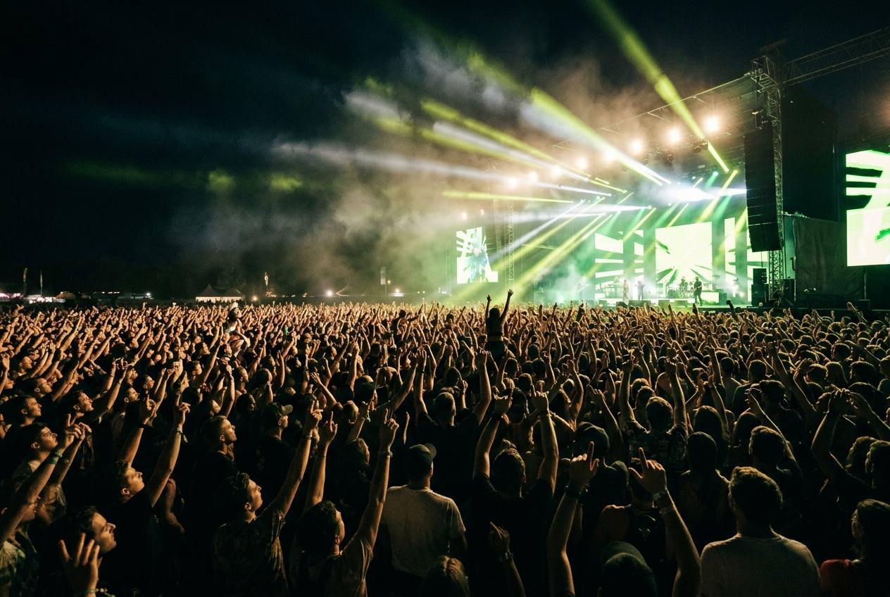 Stadium crowd united at a benefit concert